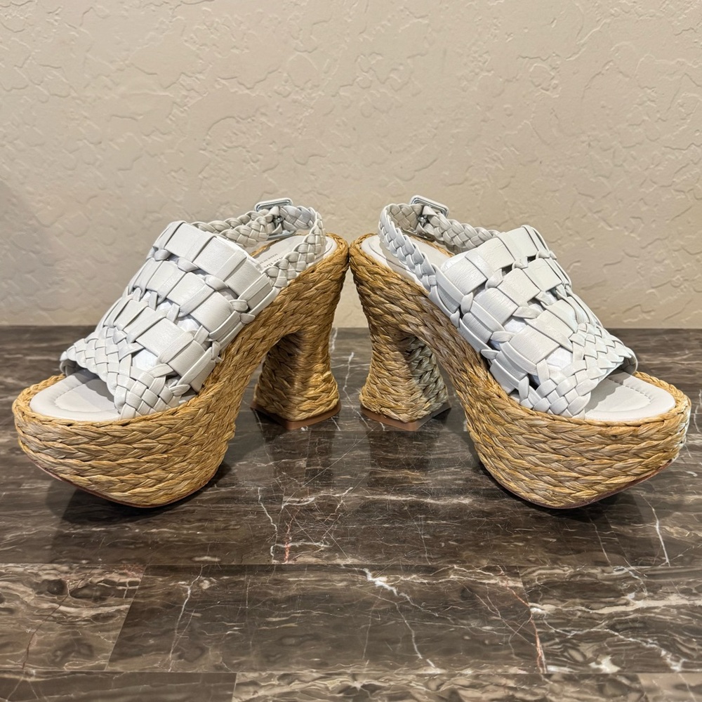 NEW Paloma Barcelo Prue Heeled Leather and Raffia Platform Sandals - Picture 8 of 14